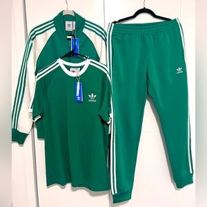 Adidas original tracksuit top pants & tee brand new with tag green & white color